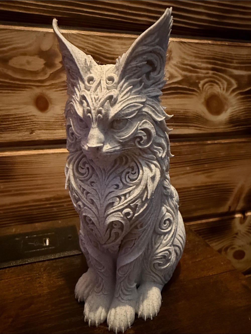 Decorative Ornate Cat Statue - White Home Art Figurine 3D printed